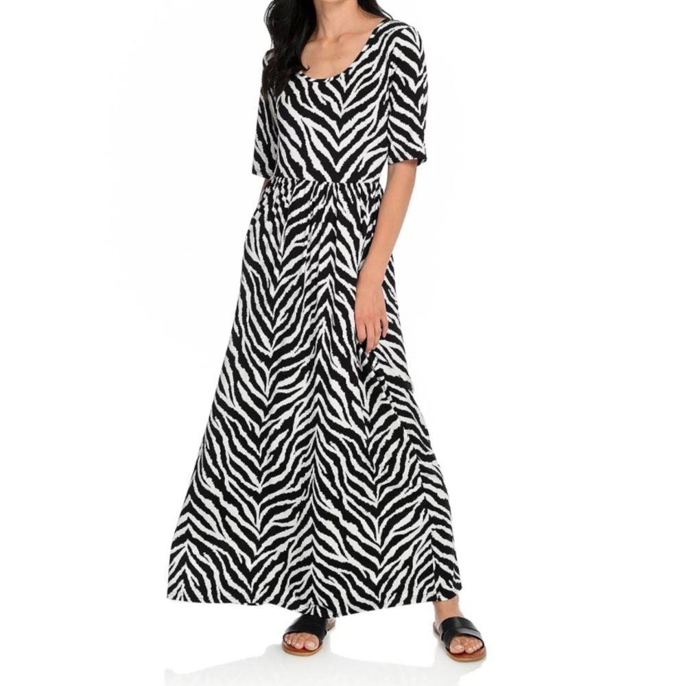 Women’s Kate & Mallory Stretch Knit White Zebra Maxi Dress